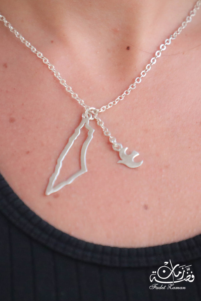 Palestinian Map with Bird Silver