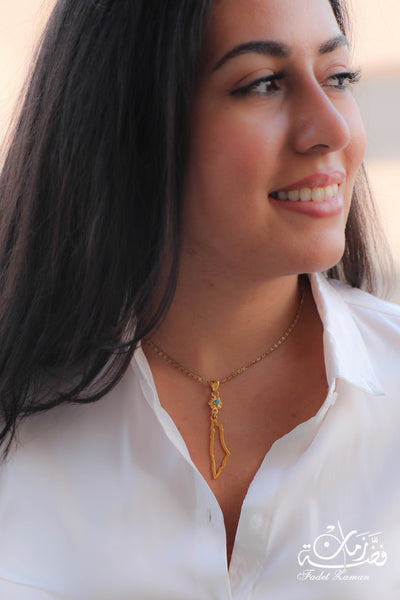 Palestinian Map with Flower - Gold plated