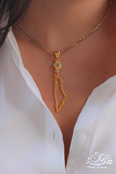 Palestinian Map with Flower - Gold plated